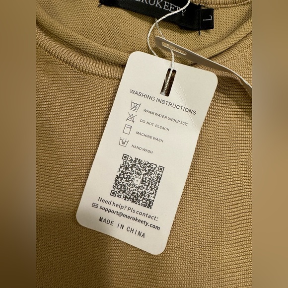 MEROKEETY Women's Tan Crewneck Cropped Sweater size L - Picture 11 of 16